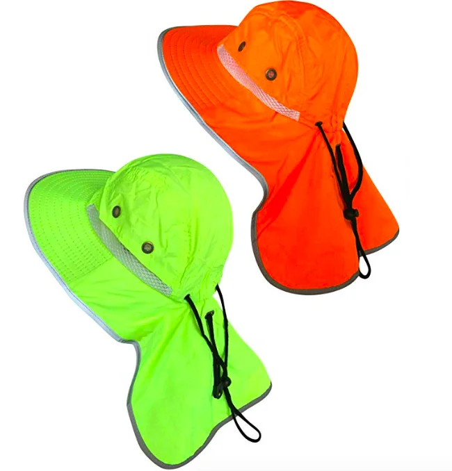 Men Packable Adjustable High Visibility Sun Hat with Neck Flap Wide Brim Boonie Hat Bucket Cap