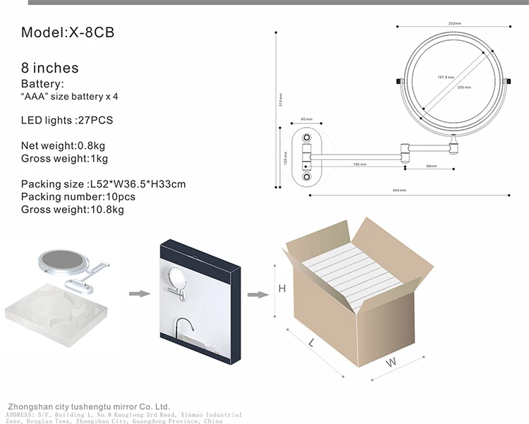 
Espejo Led Cordless Dual Sides Hotel Bathroom Lighted Vanity Makeup Mirror 