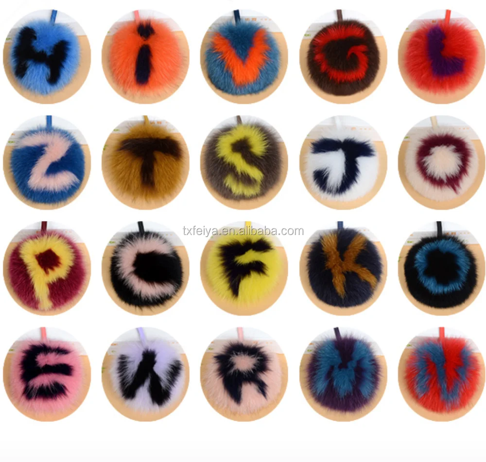 Karl Lagerfeld Design Alphabet Letter Real Fox Fur Pom Poms Key Chains