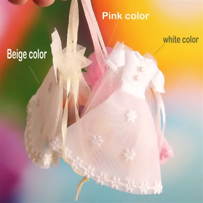 Baby Shower 7*9cm Organza Bags Wedding Dress Design Candy Favor Bags With Drawstring