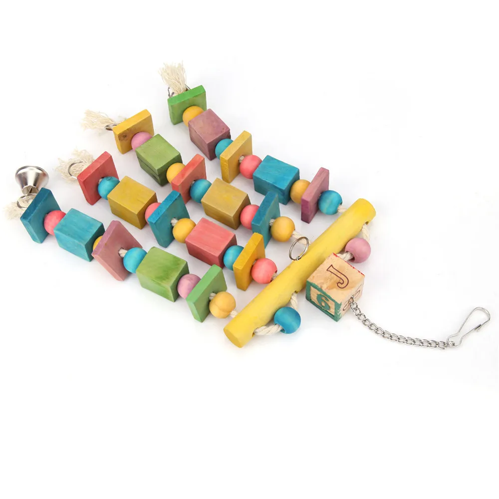 Colorful Wood Bird Hang Swing Toy for Large Parrot