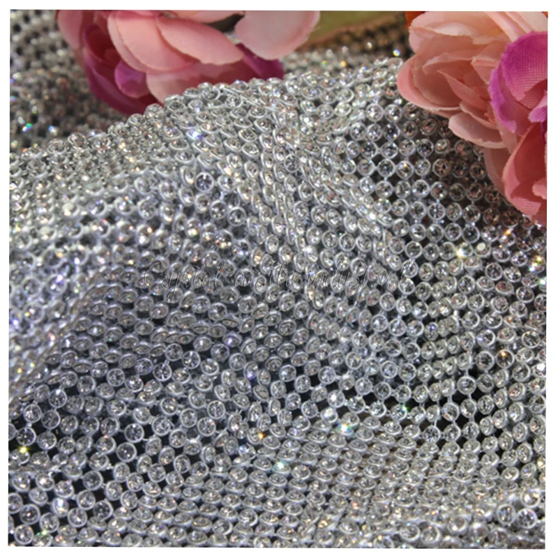 
Clothing decoration high quality 120*45cm no glue aluminum setting glass crystal rhinestone mesh net rhinestone sheet 