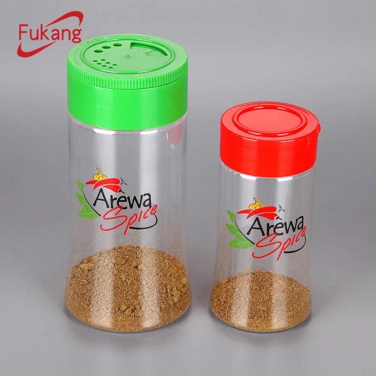 Clear empty spice bottles, plastic PET salt shaker spice jar/