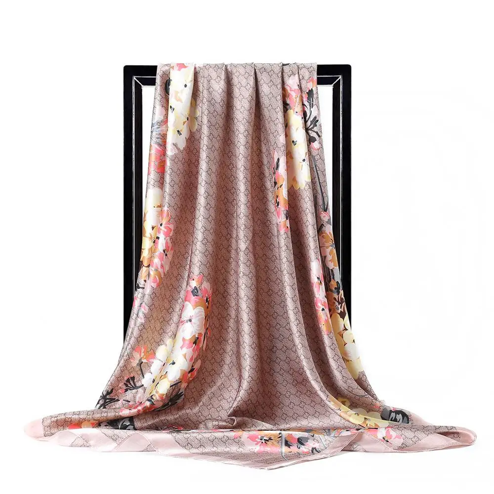Fashion Silk Scarves for Women Shawl Print Satin Hijab Scarf Female Bandana 90*90cm Luxury Brand Square Shawls Scarfs For Ladies