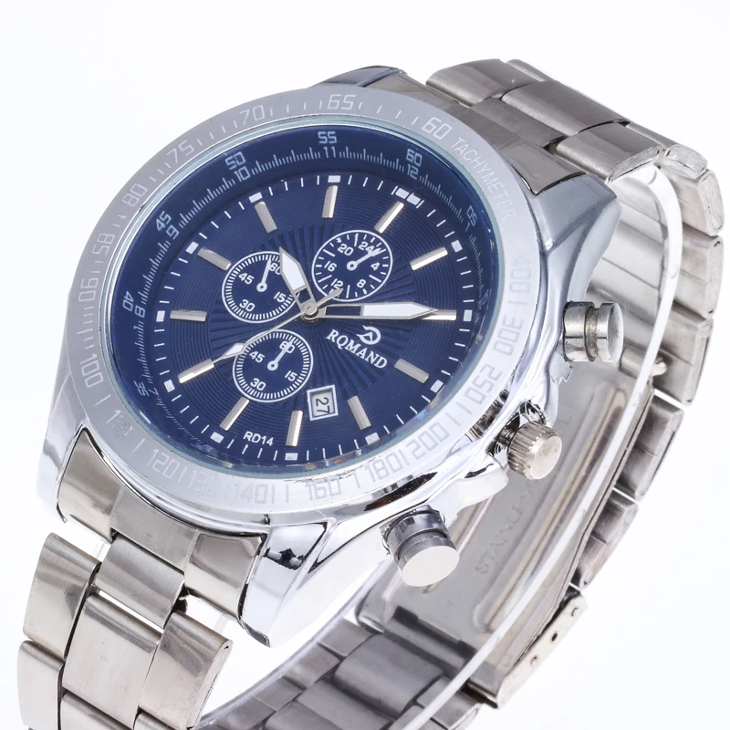 RINNADY Top Selling Silver Steel Blue Quartz Wrist Fashion Man Watch Original MW-187