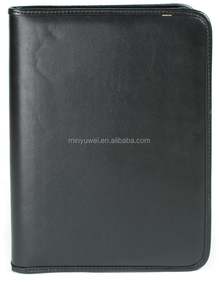 custom leather portfolio cases faux leather ring binder folio with Zipper Organiser Folder Folio