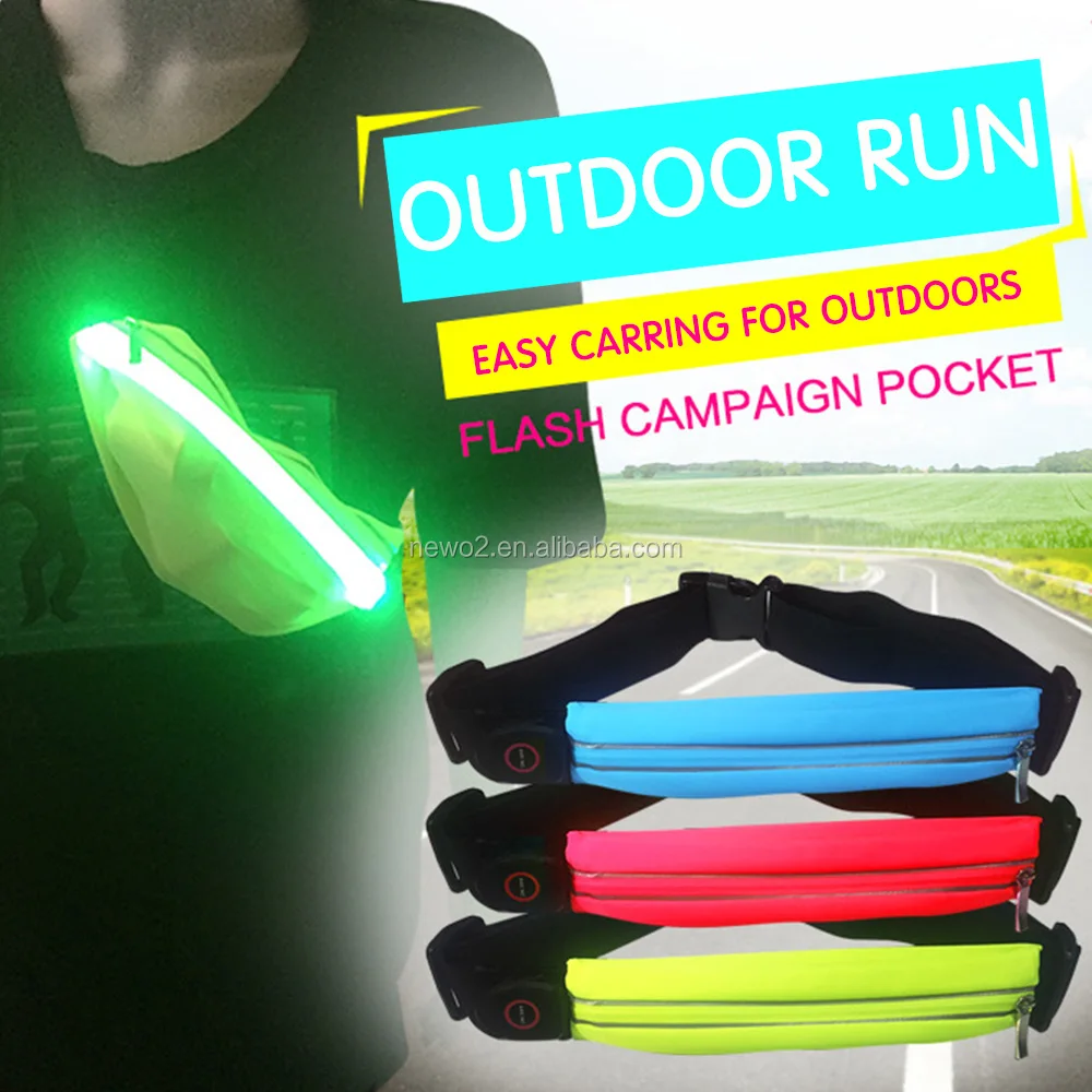 outdoor LED light waist band party light belt night sports safety waist bag mobile bag for running