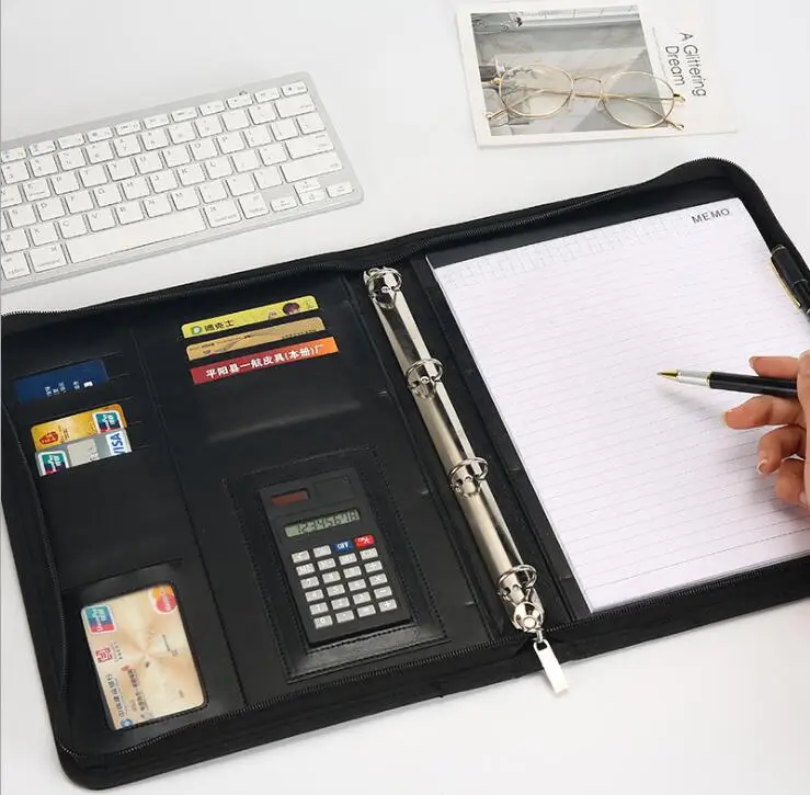 
Custom Made PU Leather A4 File Folder Luxury PU Business Conference Folders With Calculator For Business Man 