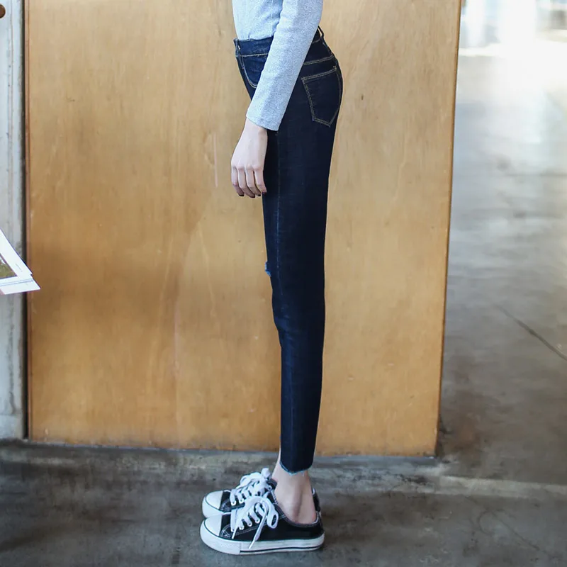 2022  new high-waisted pencils pants female New Fashion Cotton Denim Pants Stretch Womens Ripped Knee Skinny