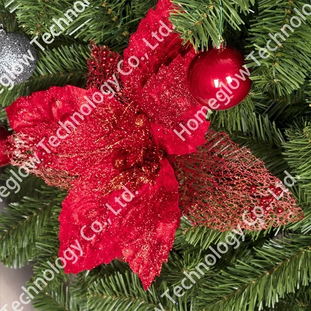 Artificial poinsettia Christmas plastic flower decorations picks for christmas wreath decor