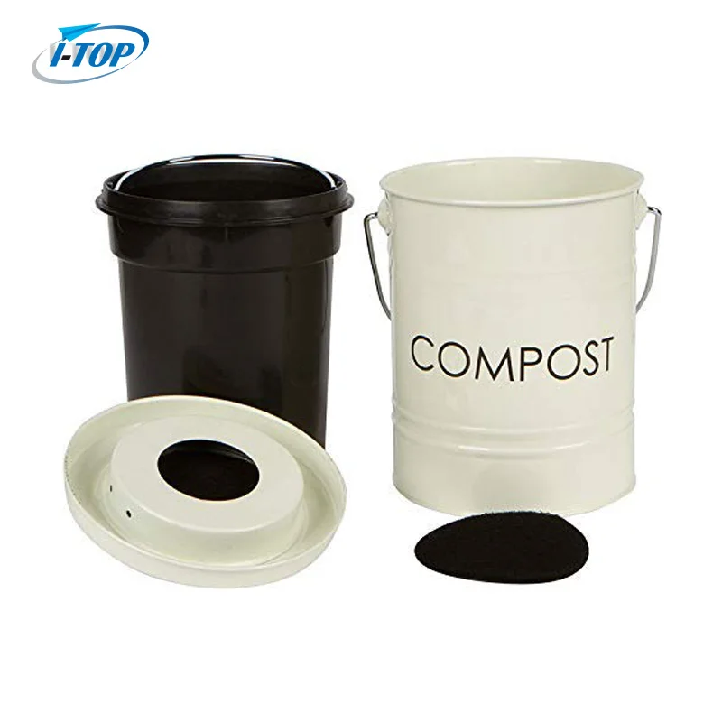 
galvanized steel in powder coating kitchen compost bin pail bin with activated filters 