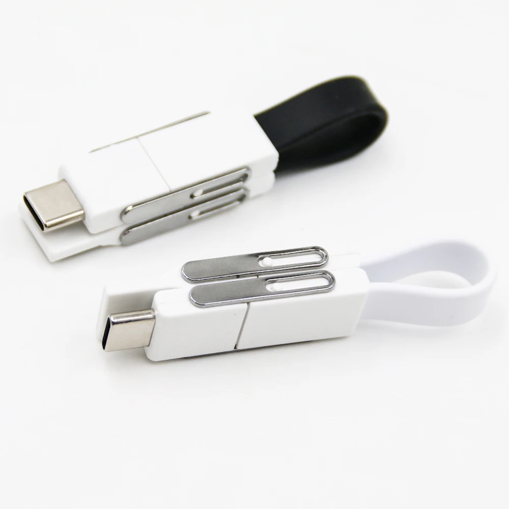 2021 New Amazon best selling OTG 4in1 keychain usb cable for iPhone + Micro usb + USB C, magnetic 4 in 1 keychain charging cable
