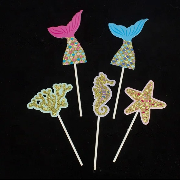 
Mermaid Series Mermaid Tail Starfish Coral Seahorse Cake Topper Party Supplies Wedding Birthday Cake Decoration cupcake Toppers 