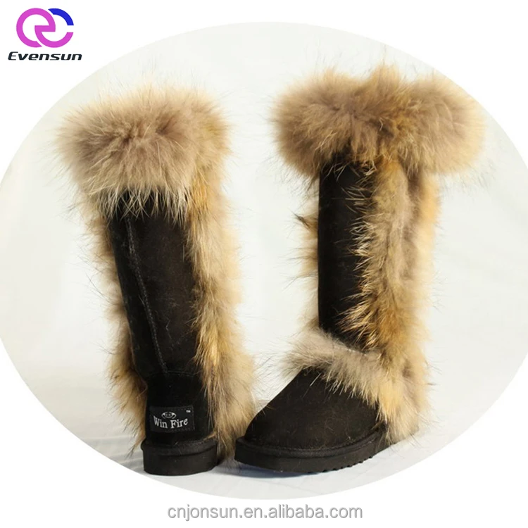 New Fashion Classic and Comfortable Double-face Winter Women Sheepskin Boots With Raccoon Fur Around