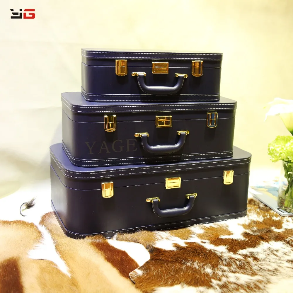 
New Desgin Wooden Faux Leather Vintage Suitcase For Living Room and Bedroom Decoration (set of 3) 