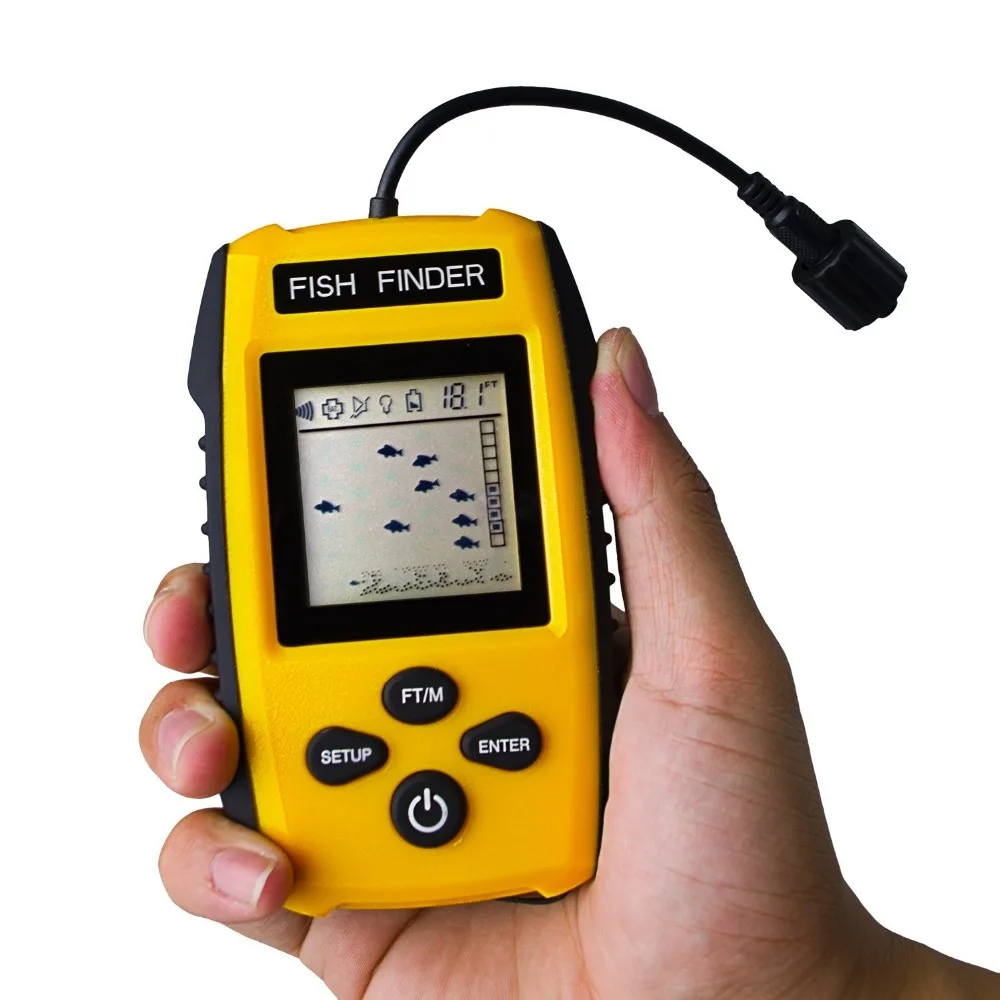 Portable Fish Finder, Fishfinder with Wired Sonar Sensor Transducer and LCD Display