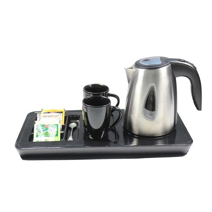 Hotel home high quality 1.0L stainless steel electric kettle and tray set