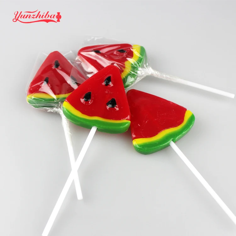 Manufacturer Direct Sale Fruity Flavor Watermelon Shaped Sweet lollipops In Hard Candies