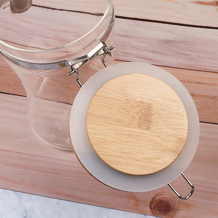 High Borosilicate Waisted Stainless Steel Clip Lid Glass Storage Jar