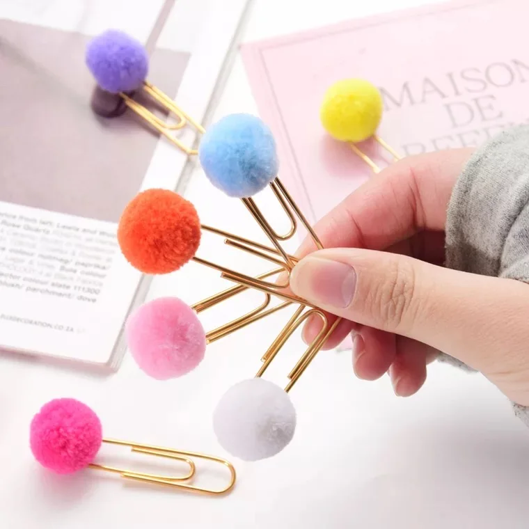 Pom Pom Paper Clips, Handmade Pompoms Planner Clips Bookmark Page Marker Decorative Paperclip for Notebook Journal Decor