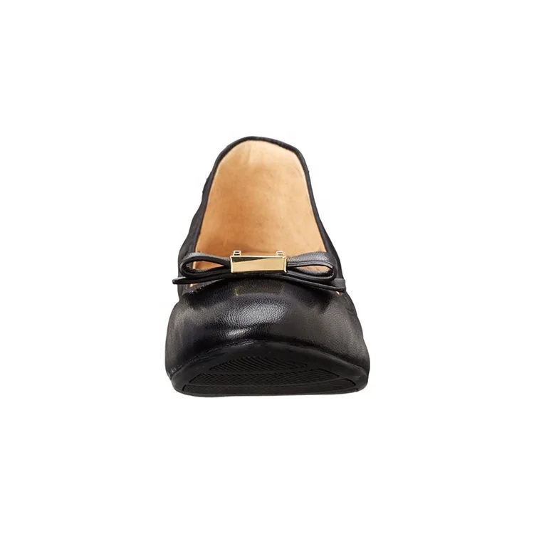 2019 classic round toe soft leather flat ballet women shoes with foldable