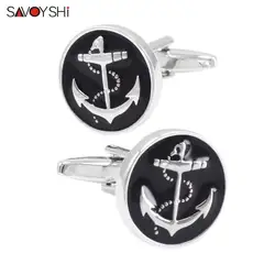 SAVOYSHI Fashion Anchor Cufflinks for Mens Suit Shirt Cuff High Quality Round Black Enamel Cuff link Gift Brand Jewelry