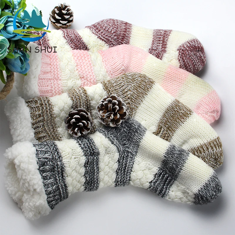 
Customized winter indoor striped women thermal home sock 