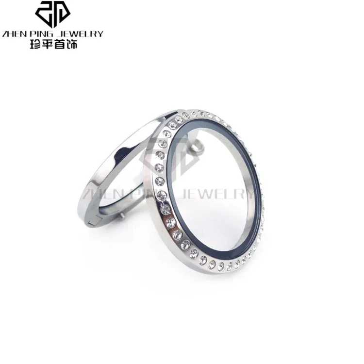 30mm round charm locket pendant silver floating necklace