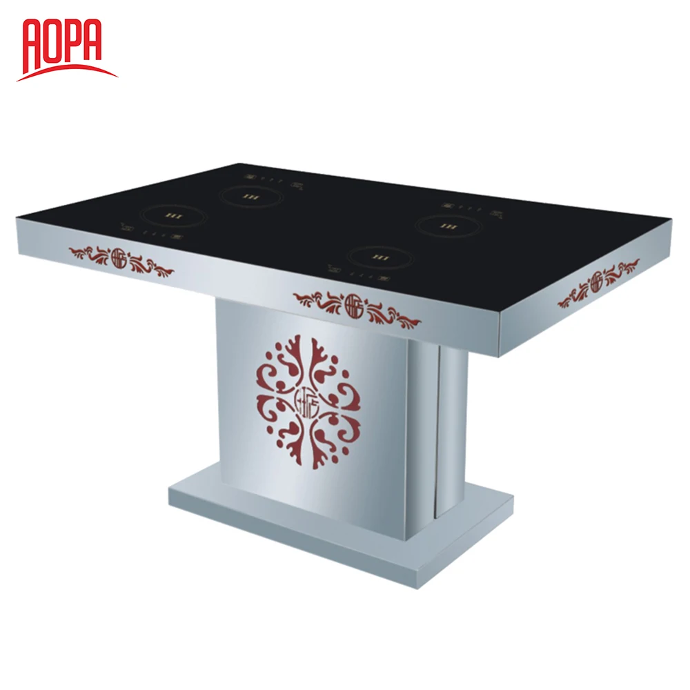 AOPA korean restaurant stainless steel dining table with glass