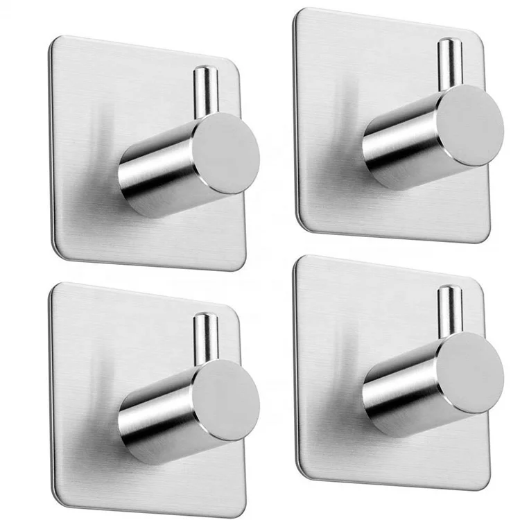 
4 Pack Wall Hooks Hanger Bathroom Office Hooks, Kitchen Home Stick Stainless Steel Adhesive Hooks  (62026735394)