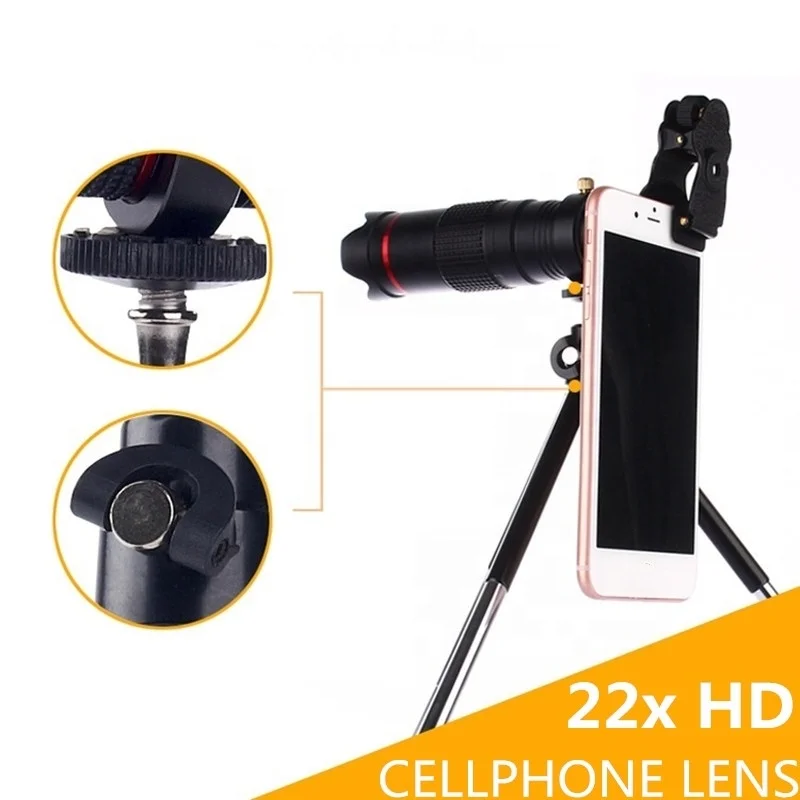 Christmas gift mobile phone monocular 22X HD zoom monocular telescope with black kit pouch and with telescopic tripod for hiking