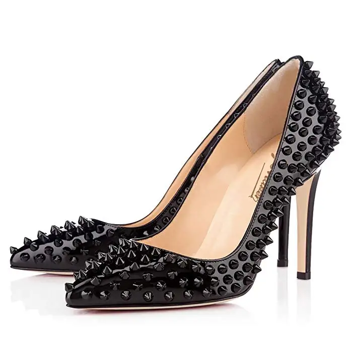 Elegant Pointed Toe Plus Size Chaussure Femme Rivet High Heels Black Color Women Shoes