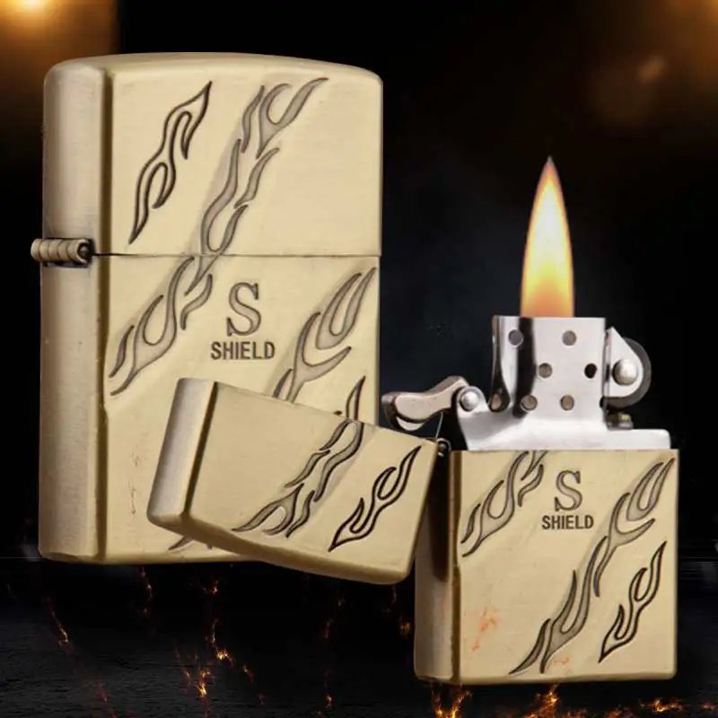 
6027a china yanzhen factory direct bronze embossed windproof oil lighter customized wholesale 