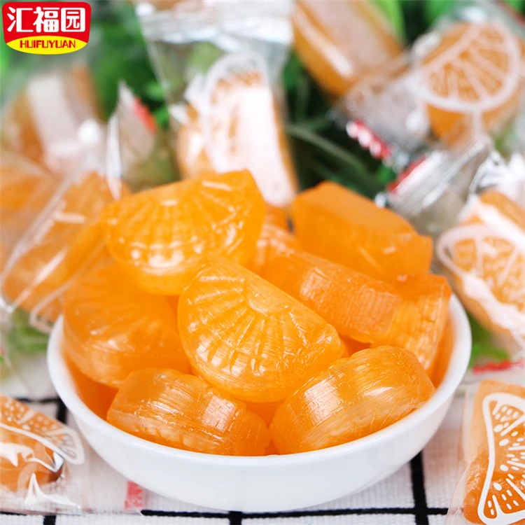 
Good taste sweet orange fruit shape hard candy 