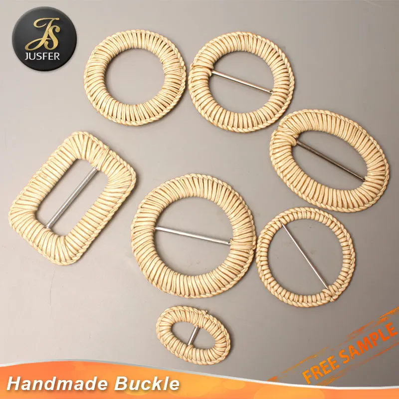 Round handmade weaving zinc alloy buckle with PE rattan