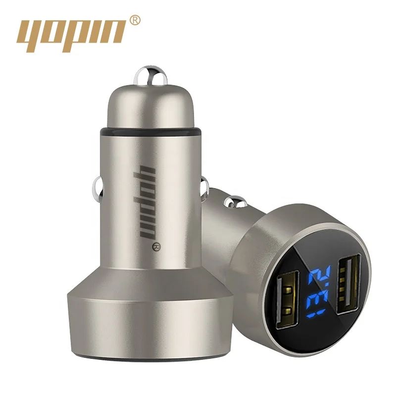 Car Charger For Cigarette Lighter Smart Phone USB Adapter Mobile Phone Charger Dual USB Digital Display Voltmeter Fast Charging