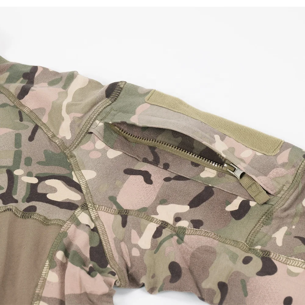 Tactical Camo Long Sleeve T Shirt Men Combat Shirt Camouflage Zip Tees