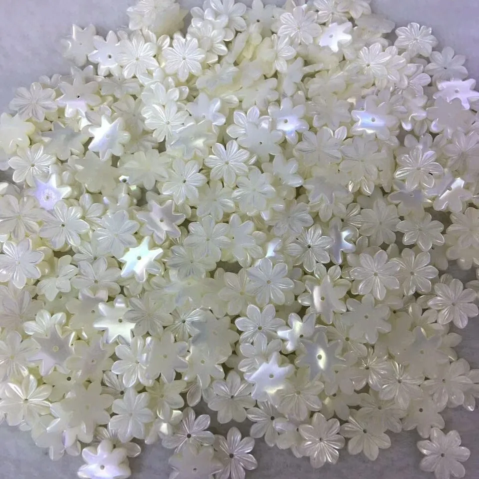 
Natural White MOP Flower Beads, White Mother of Pearl Carved Rose Flower Beads 