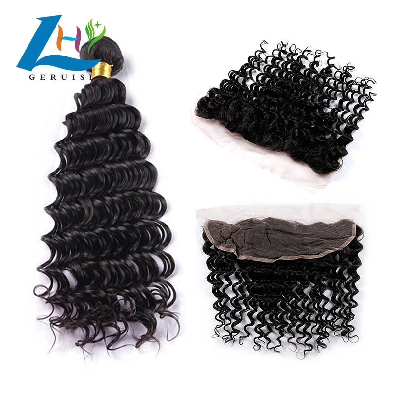 3 Bundles with closure 100 Unprocessed Brazilian Mink Virgin Human Hair Weaving 13x4 Deep Wave Deals With Swiss Lace frontal