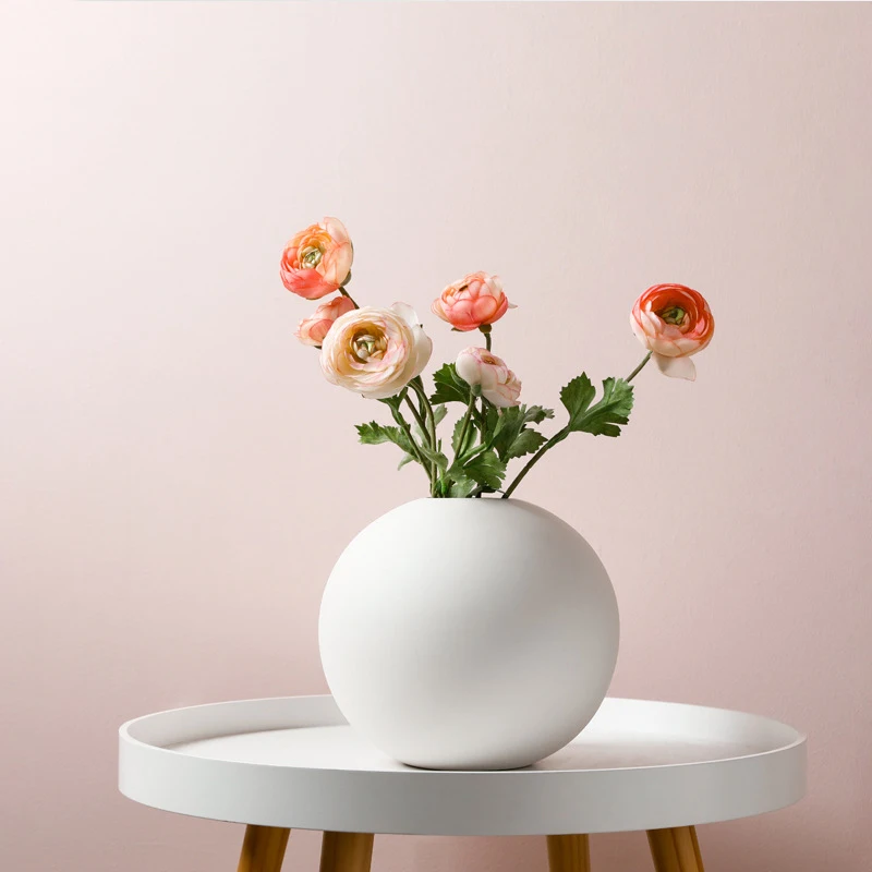 
APHACATOP Big Size Round Ceramic Flower Vase for Home Decor Living Room In White 