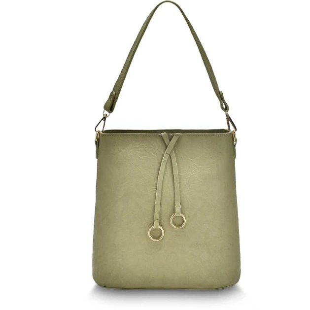 Custom PU Leather Cross Body Bucket Bag Women Handbag Solid Green Single- Shoulder Soft Bags For Girls Online Shopping