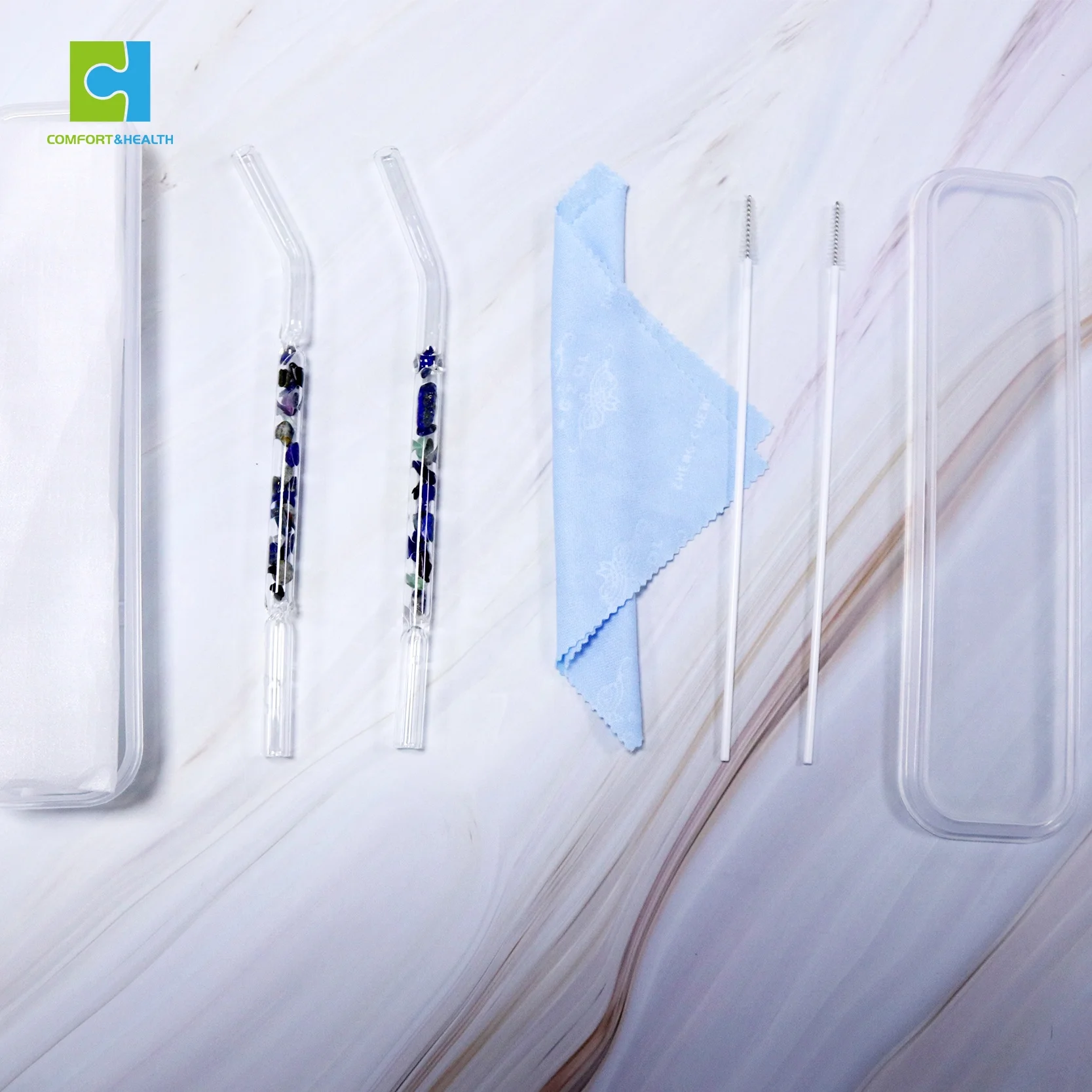 Custom Logo High Borosilicate Pyrex Clear Glass Drinking Crystal Straw With Quartz