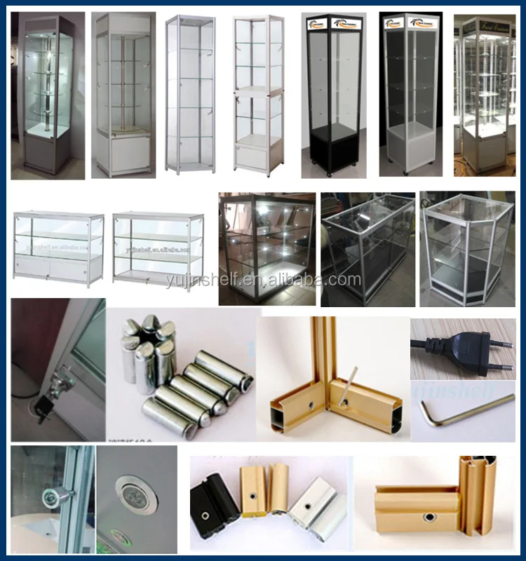 Custom Floor Standing Aluminium Glass Display Showcase, Glass Tower Display case