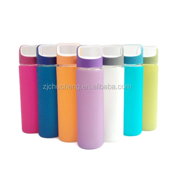 Боросиликатная стеклянная Питьевая Спортивная бутылка для воды с силиконовой лентой, бутылка для фруктов