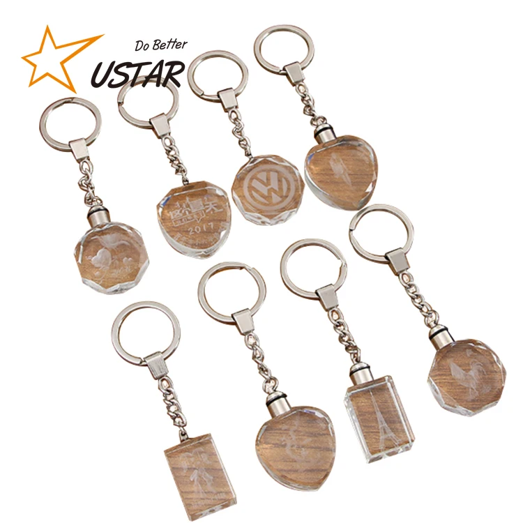 
cheap 3d laser engraving transparent photo keychain led glass flashlight keyring, led acrylic keychain flashlight 