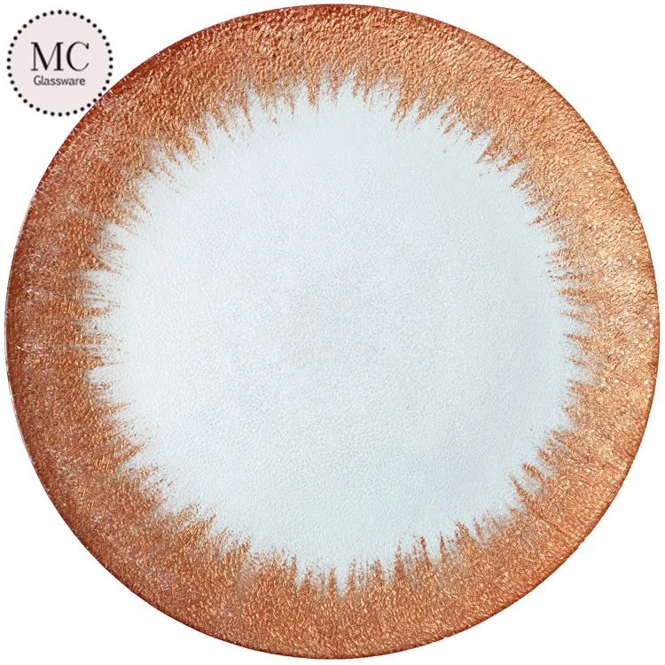 Custom glass silver plate chargers for wedding dinner