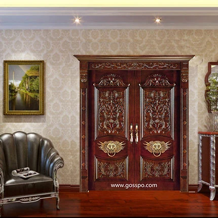 GSP1-005 Solid teak wood timber door mahogany entry carving door