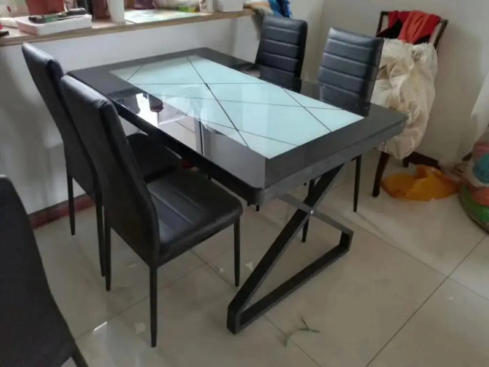 
Modern Furniture Glass Kitchen Dining Dinette Top Dining Set 6 Person 