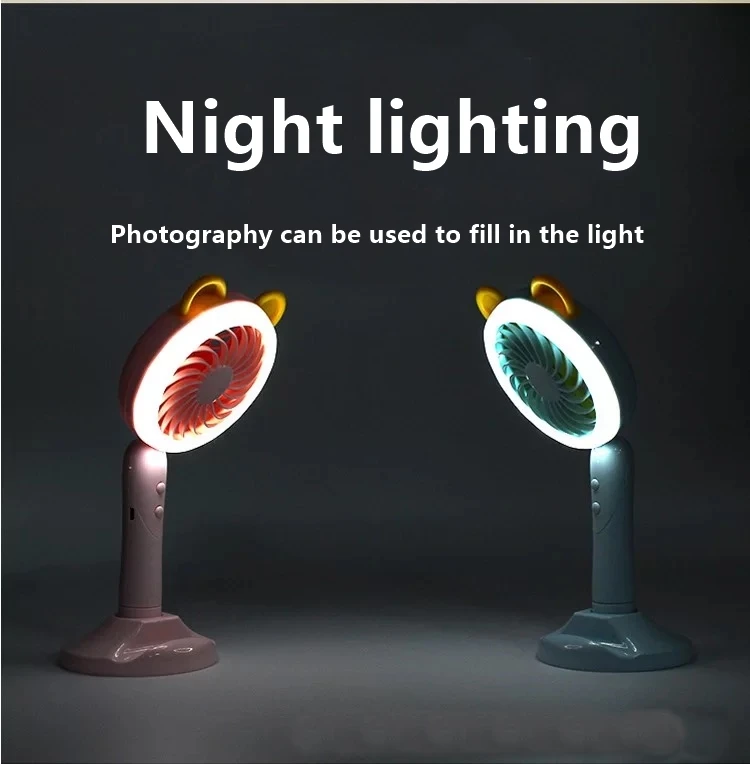 USB зарядка ручной общежитии Настольный держатель мобильного телефона с заполняющим светом студентеский портативный мини-вентилятор