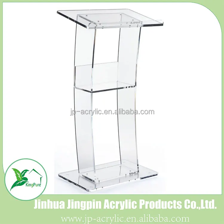 Напольная изогнутая дизайнерская акриловая кафедра и подиумная Колонка подставки для церкви с полкой